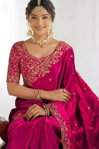 Jimmy choo embroidery work embellished wedding wear saree unstitched blouse piece