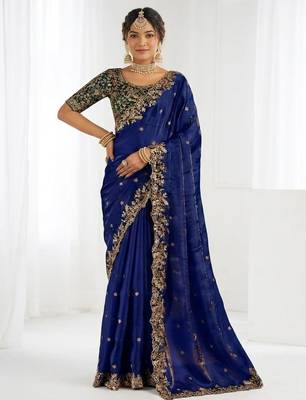 Jimmy choo embroidery work embellished wedding wear saree unstitched blouse piece 5