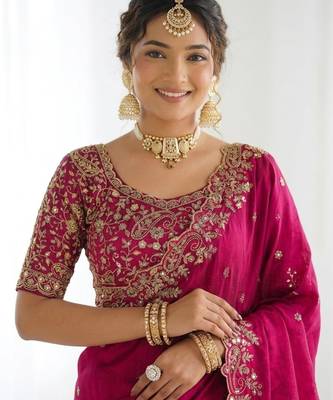 Jimmy choo embroidery work embellished wedding wear saree unstitched blouse piece 5