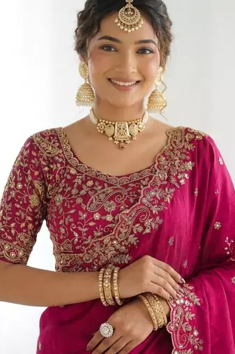 Jimmy choo embroidery work embellished wedding wear saree unstitched blouse piece