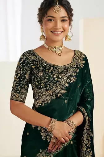 Jimmy choo embroidery work embellished wedding wear saree unstitched blouse piece