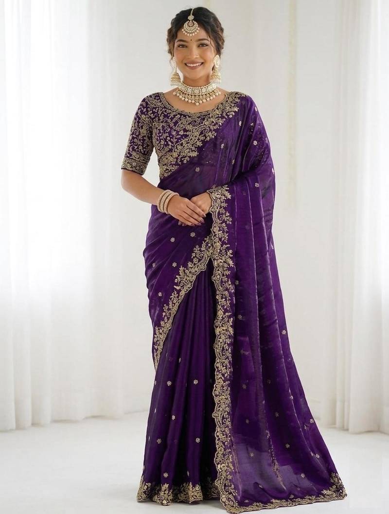 Jimmy choo embroidery work embellished wedding wear saree unstitched blouse piece