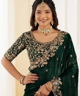Jimmy choo embroidery work embellished wedding wear saree unstitched blouse piece 3