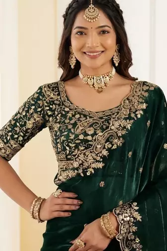 Jimmy choo embroidery work embellished wedding wear saree unstitched blouse piece