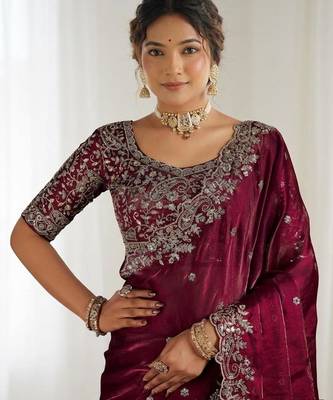 Jimmy choo embroidery work embellished wedding wear saree unstitched blouse piece 2