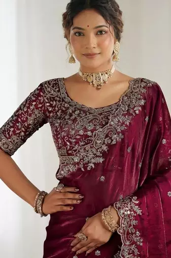 Jimmy choo embroidery work embellished wedding wear saree unstitched blouse piece