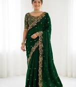Jimmy choo embroidery work embellished wedding wear saree unstitched blouse piece