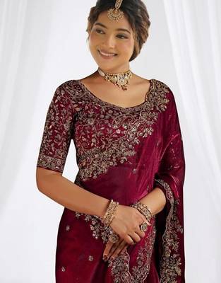 Jimmy choo embroidery work embellished wedding wear saree unstitched blouse piece 3