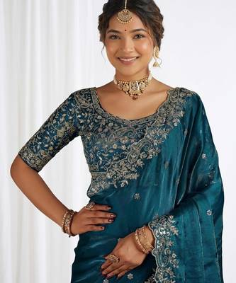 Jimmy choo embroidery work embellished wedding wear saree unstitched blouse piece 2