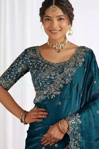 Jimmy choo embroidery work embellished wedding wear saree unstitched blouse piece