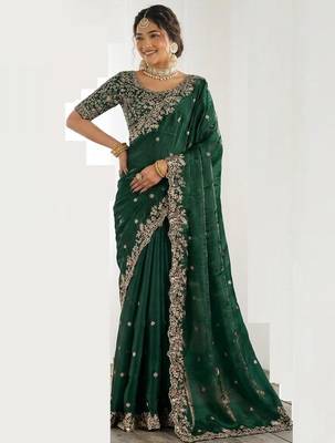 Jimmy choo embroidery work embellished wedding wear saree unstitched blouse piece 5