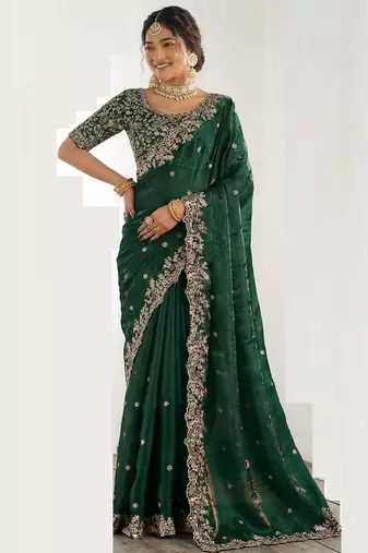 Jimmy choo embroidery work embellished wedding wear saree unstitched blouse piece