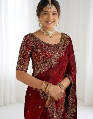 Jimmy choo embroidery work embellished wedding wear saree unstitched blouse piece 2