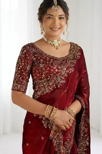 Jimmy choo embroidery work embellished wedding wear saree unstitched blouse piece