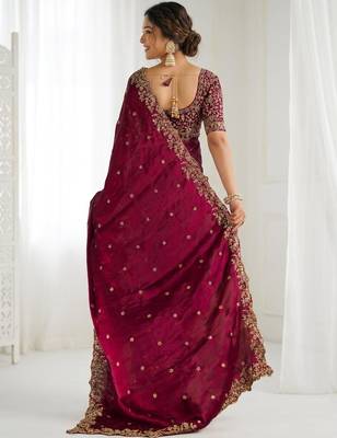 Jimmy choo embroidery work embellished wedding wear saree unstitched blouse piece 4