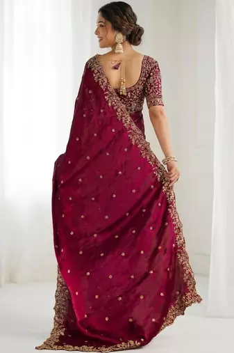 Jimmy choo embroidery work embellished wedding wear saree unstitched blouse piece