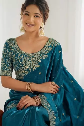 Jimmy choo embroidery work embellished wedding wear saree unstitched blouse piece