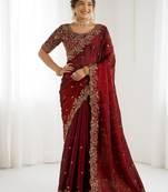Jimmy choo embroidery work embellished wedding wear saree unstitched blouse piece