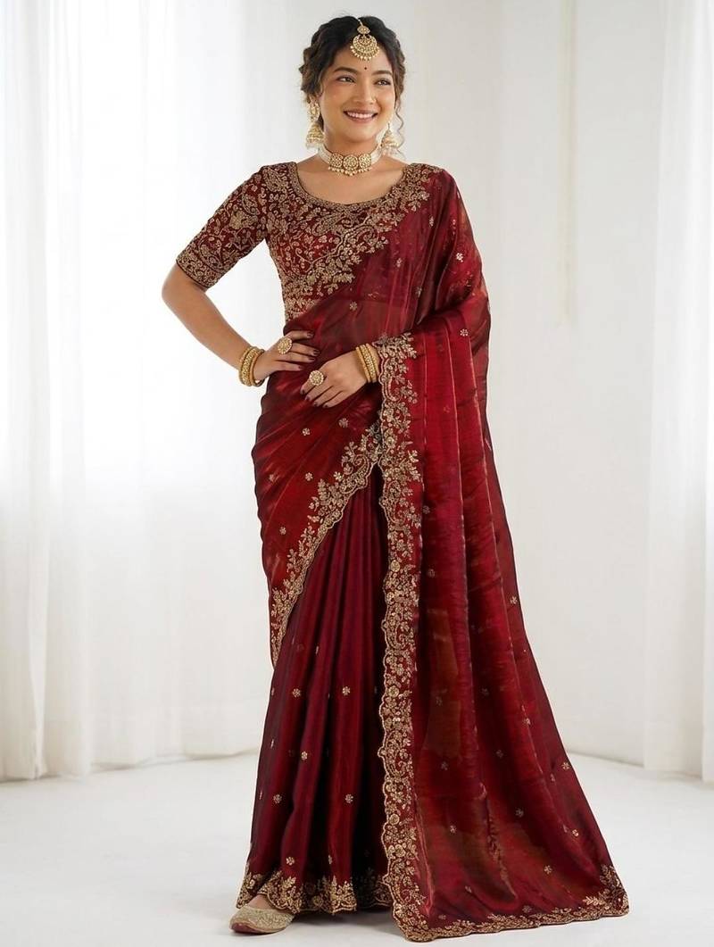 Jimmy choo embroidery work embellished wedding wear saree unstitched blouse piece