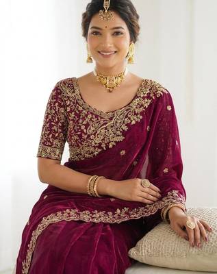 Jimmy choo embroidery work embellished wedding wear saree unstitched blouse piece 5