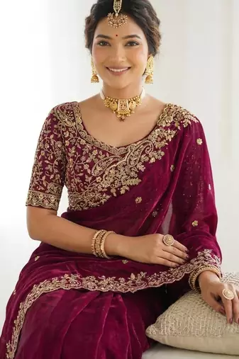 Jimmy choo embroidery work embellished wedding wear saree unstitched blouse piece