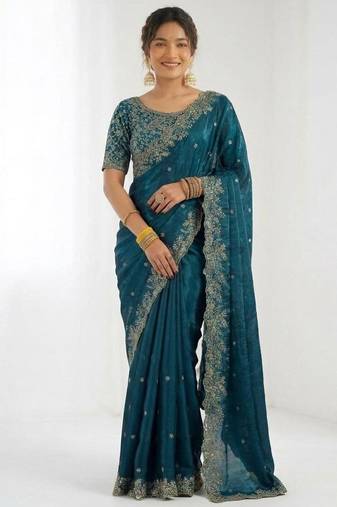 Jimmy choo embroidery work embellished wedding wear saree unstitched blouse piece