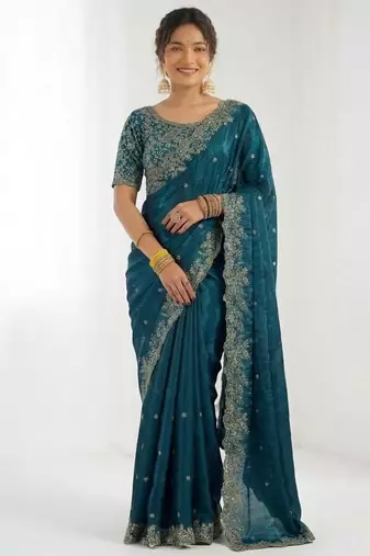 Jimmy choo embroidery work embellished wedding wear saree unstitched blouse piece