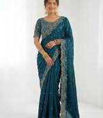 Jimmy choo embroidery work embellished wedding wear saree unstitched blouse piece
