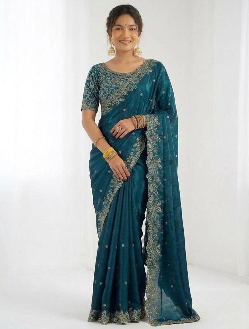 Jimmy choo embroidery work embellished wedding wear saree unstitched blouse piece