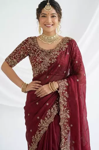 Jimmy choo embroidery work embellished wedding wear saree unstitched blouse piece