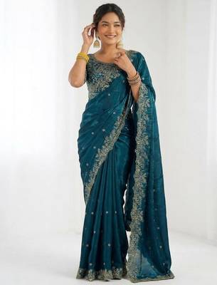 Jimmy choo embroidery work embellished wedding wear saree unstitched blouse piece 4