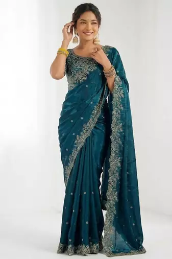 Jimmy choo embroidery work embellished wedding wear saree unstitched blouse piece