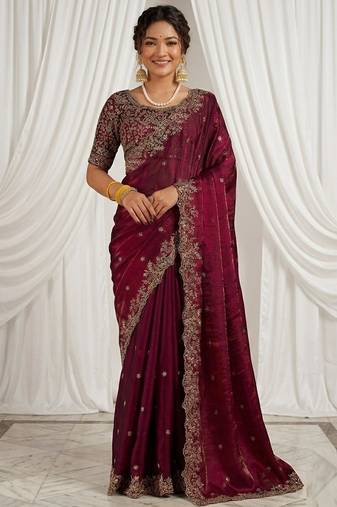 Jimmy choo embroidery work embellished wedding wear saree unstitched blouse piece