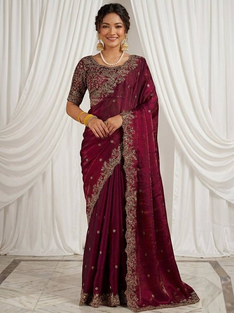 Jimmy choo embroidery work embellished wedding wear saree unstitched blouse piece