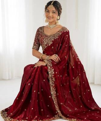 Jimmy choo embroidery work embellished wedding wear saree unstitched blouse piece 4