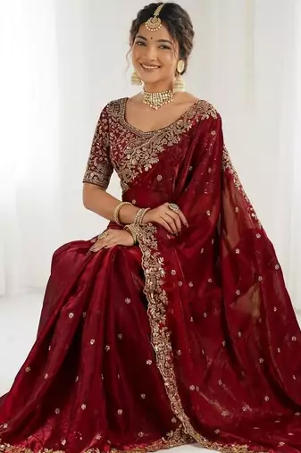 Jimmy choo embroidery work embellished wedding wear saree unstitched blouse piece