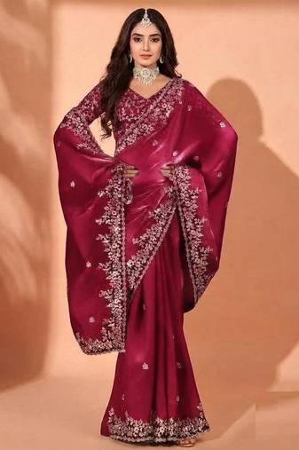 Jimmy choo embroidery work embellished wedding wear saree unstitched blouse piece