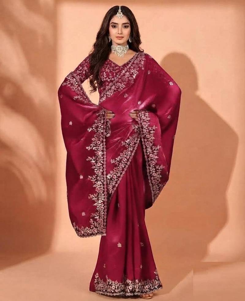 Jimmy choo embroidery work embellished wedding wear saree unstitched blouse piece