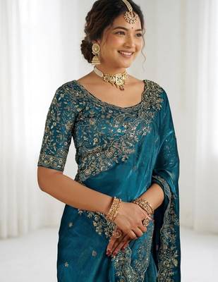 Jimmy choo embroidery work embellished wedding wear saree unstitched blouse piece 5