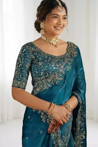 Jimmy choo embroidery work embellished wedding wear saree unstitched blouse piece