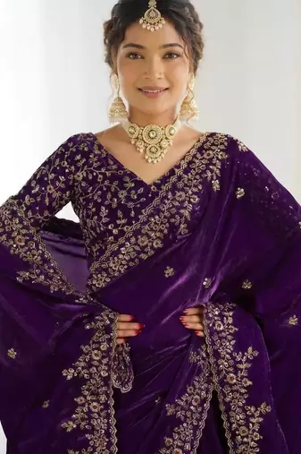 Jimmy choo embroidery work embellished wedding wear saree unstitched blouse piece