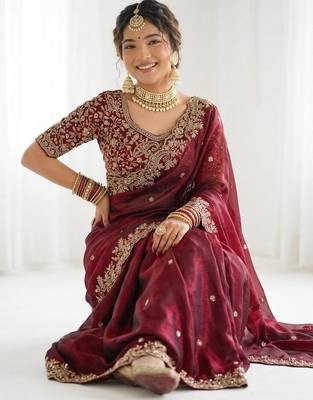 Jimmy choo embroidery work embellished wedding wear saree unstitched blouse piece 5