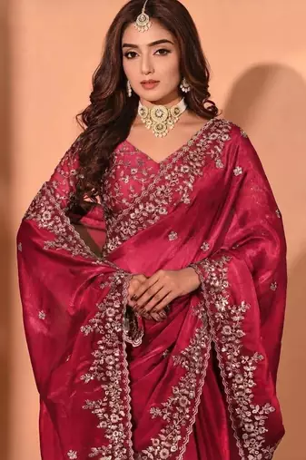 Jimmy choo embroidery work embellished wedding wear saree unstitched blouse piece