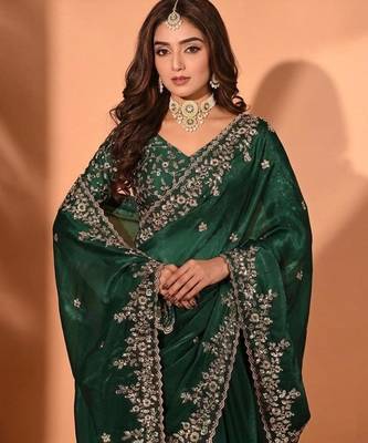 Jimmy choo embroidery work embellished wedding wear saree unstitched blouse piece 2