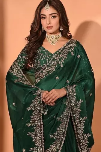 Jimmy choo embroidery work embellished wedding wear saree unstitched blouse piece