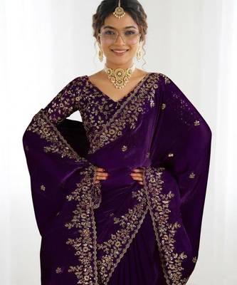 Jimmy choo embroidery work embellished wedding wear saree unstitched blouse piece 5