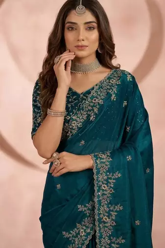 Jimmy choo embroidery work embellished wedding wear saree unstitched blouse piece