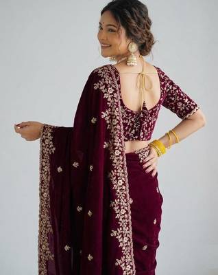 Jimmy choo embroidery work embellished wedding wear saree unstitched blouse piece 3