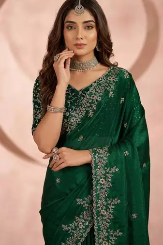 Jimmy choo embroidery work embellished wedding wear saree unstitched blouse piece