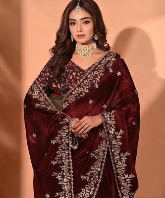 Jimmy choo embroidery work embellished wedding wear saree unstitched blouse piece 2